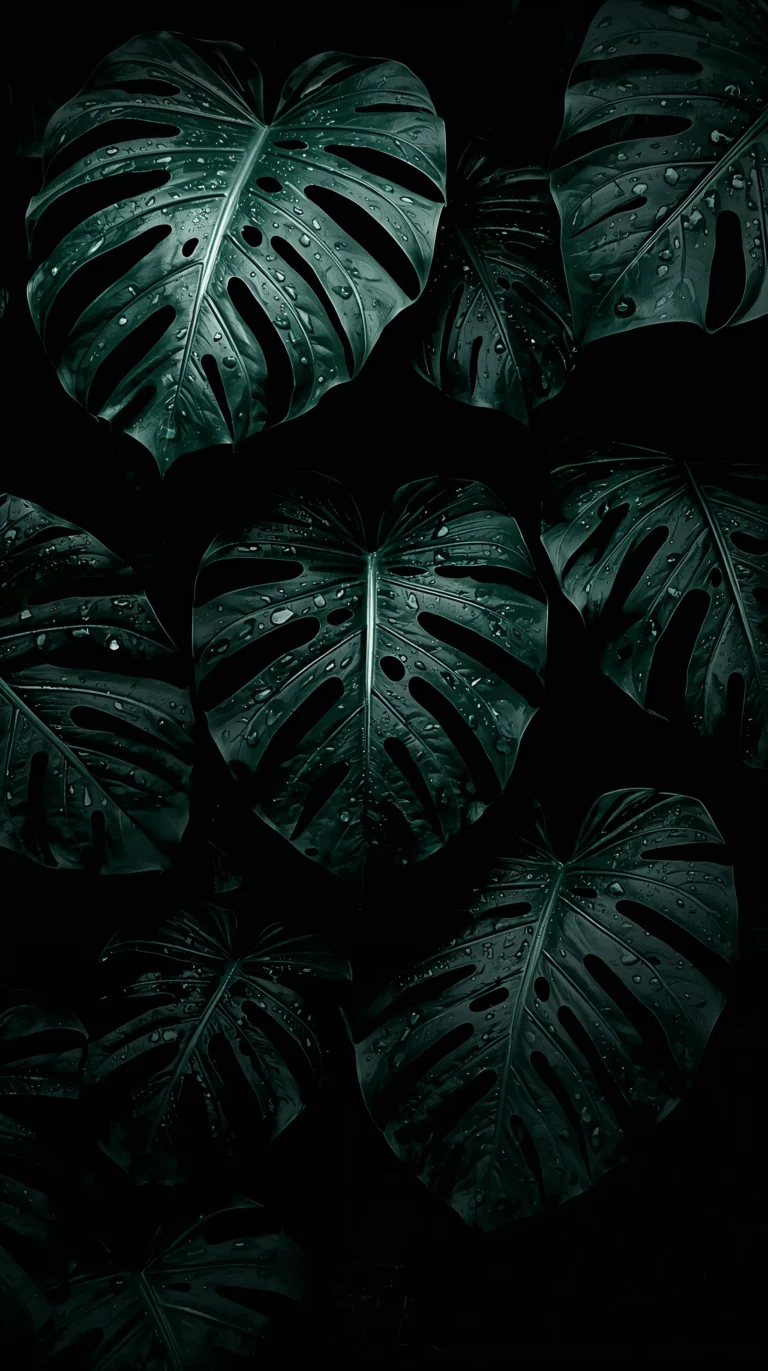 black-tropical-wallpapers-aesthetic-monstera-water-drops