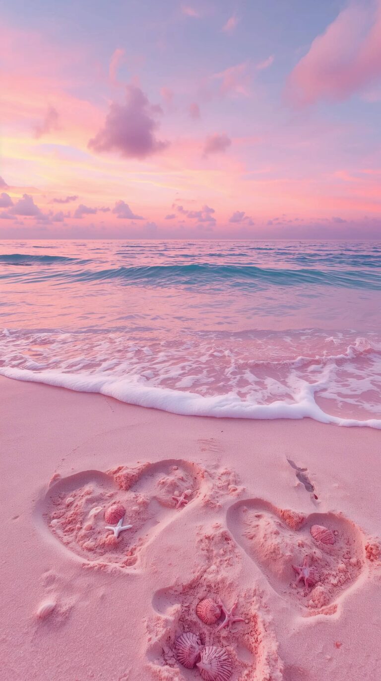 cute-beach-wallpapers-phone-heart-seashell-sand