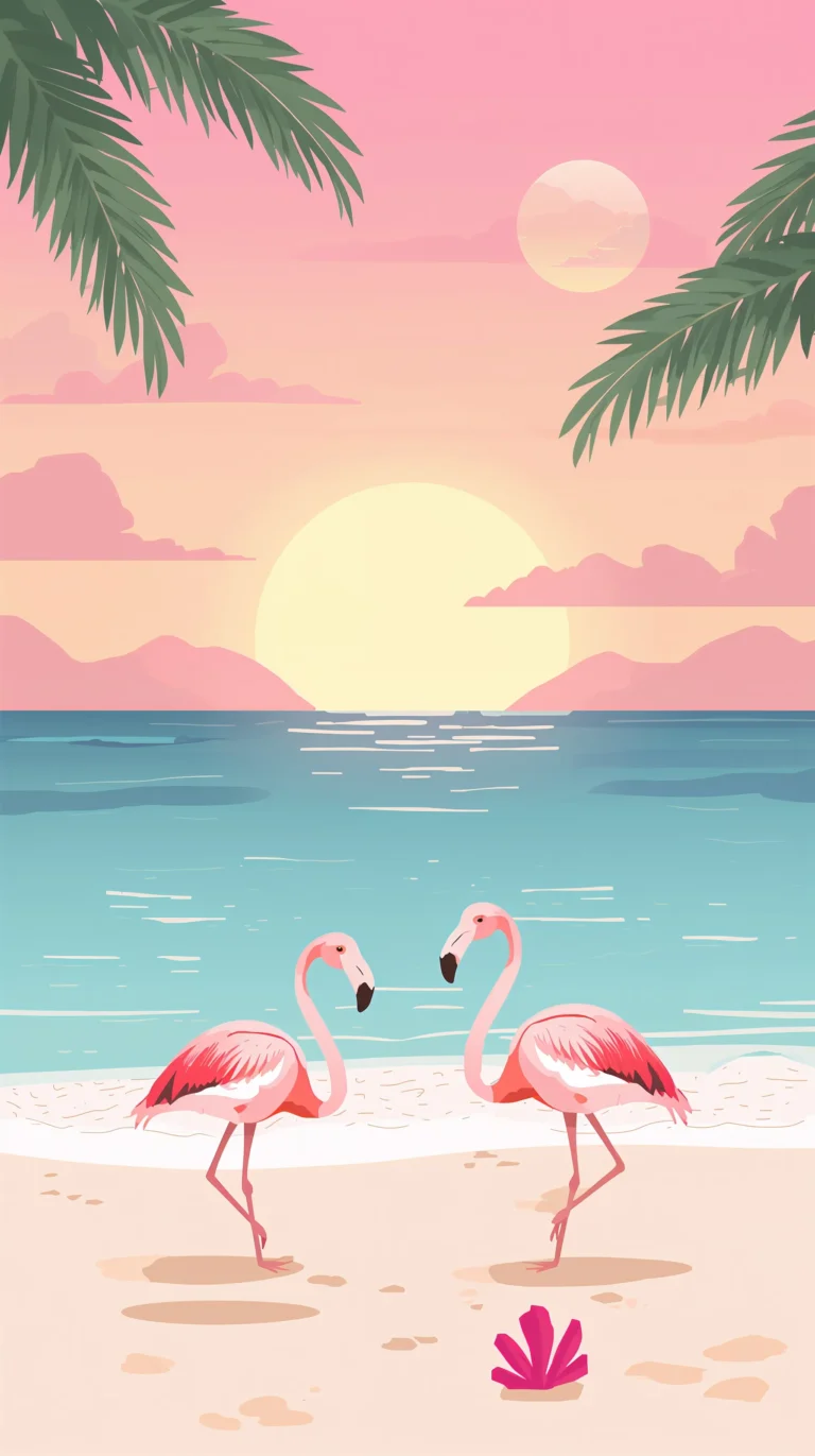 cute-beach-wallpapers-phone-pink-flamingo-ocean
