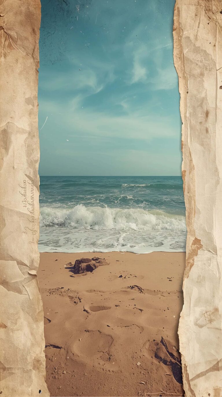 vintage-beach-wallpapers-aesthetic-torn-paper-collage-frame-phone