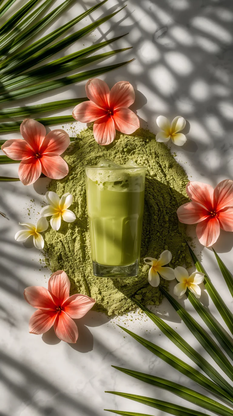 beach-summer-wallpapers-for iphone-matcha-latte-flatlay-tropical