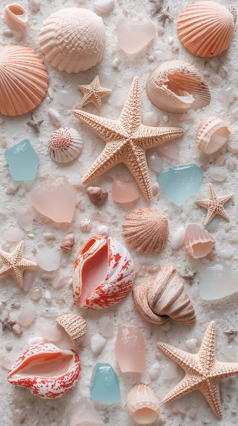 beach-summer-wallpapers-for iphone-seashells-starfish-pastel