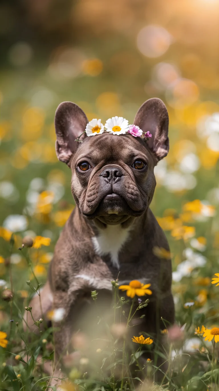 cute-dog-wallpapers-for-iphone-french-bulldog-flower-crown-wildflowers