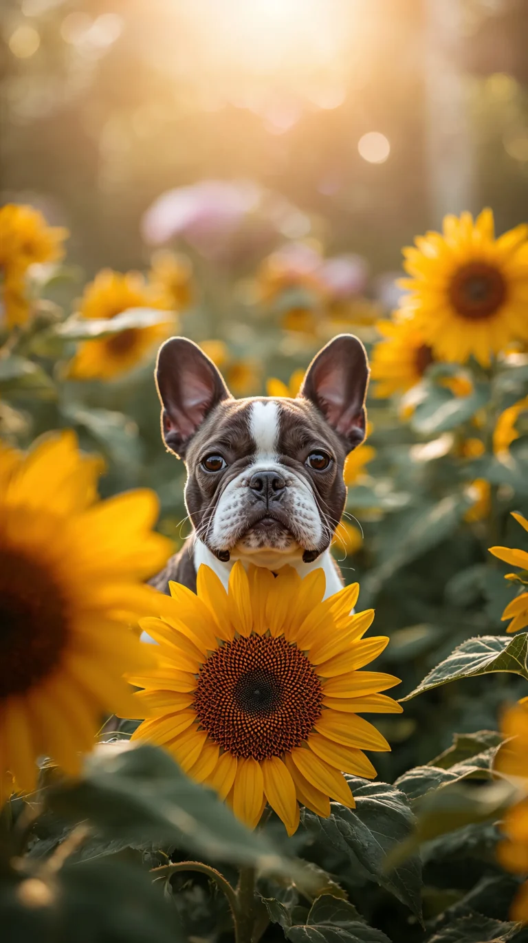 cute-dog-wallpapers-for-iphone-french-bulldog-sunflower-field