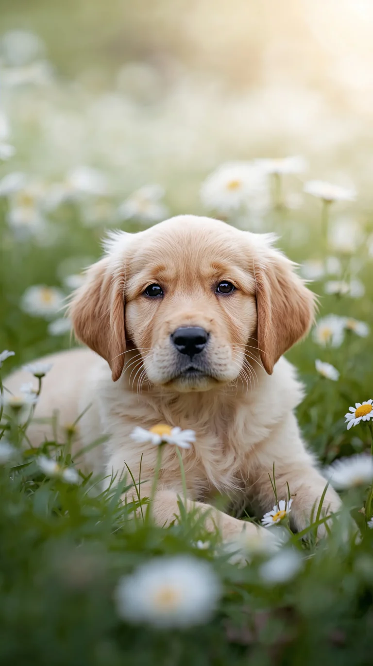 cute-dog-wallpapers-for-iphone-golden-retriever-daisy-field-pastel