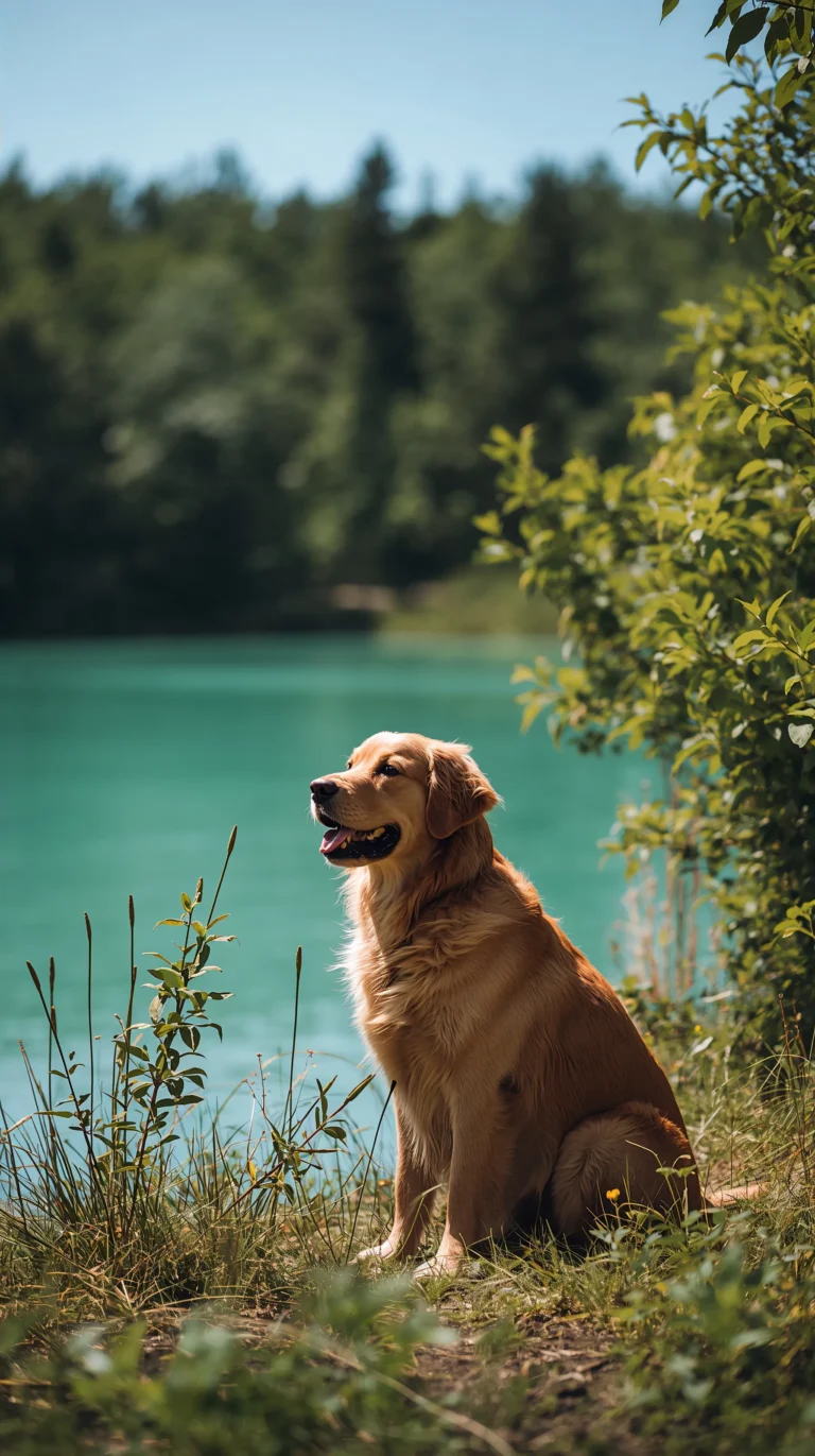 cute-dog-wallpapers-for-iphone-golden-retriever-turquoise-lake-summer