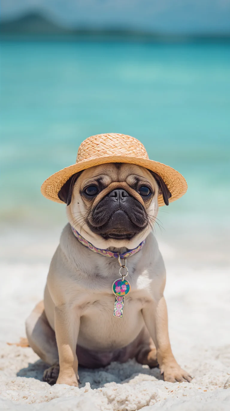 cute-dog-wallpapers-for-iphone-pug-straw-hat-beach-vacation