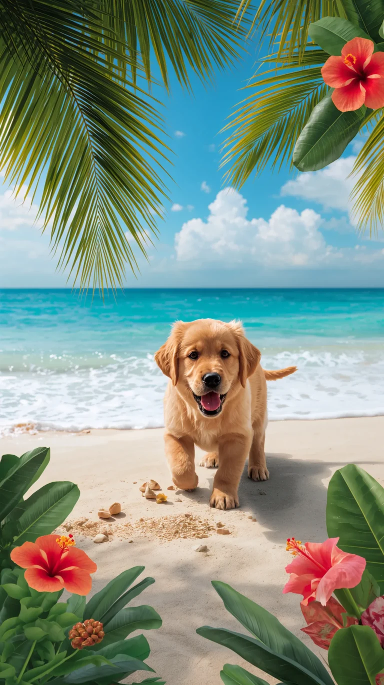 cute-summer-wallpapers-aesthetic-tropical-puppy-adventure