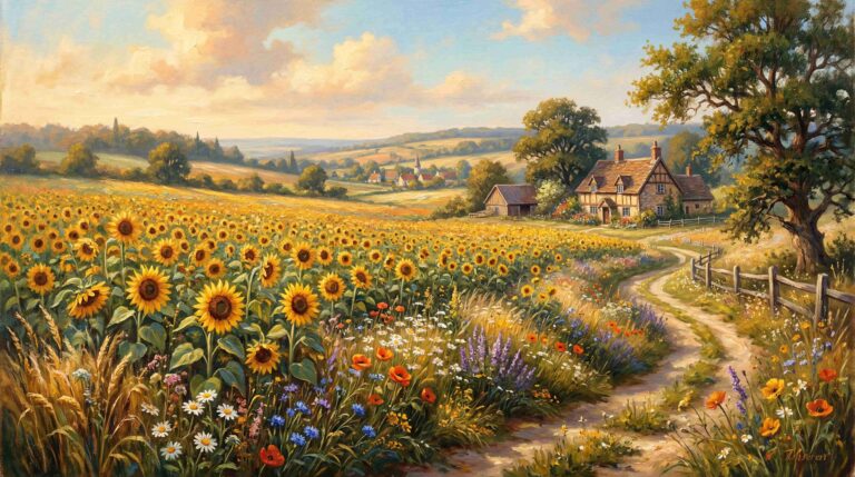 retro-summer-wallpapers-sunflower-field-oil-painting-laptop