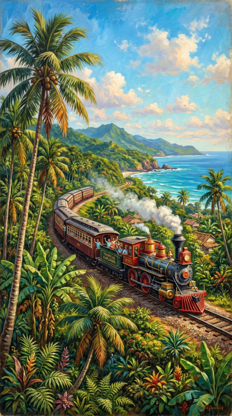 retro-summer-wallpapers-tropical-train-journey-oil-painting-phone