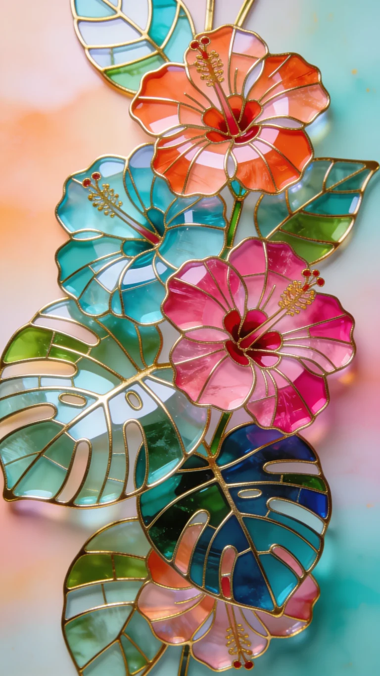 stained-glass-wallpaper-aesthetic-hibiscus-tropical